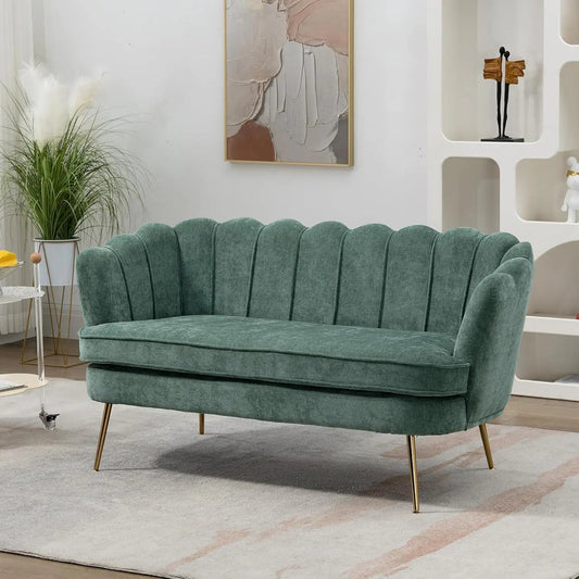 Wide Modern Boucle Loveseat Small Sofa Small Mini Room Couch 2-Seater Sofa with Gold Metal Legs - HOMELIVING