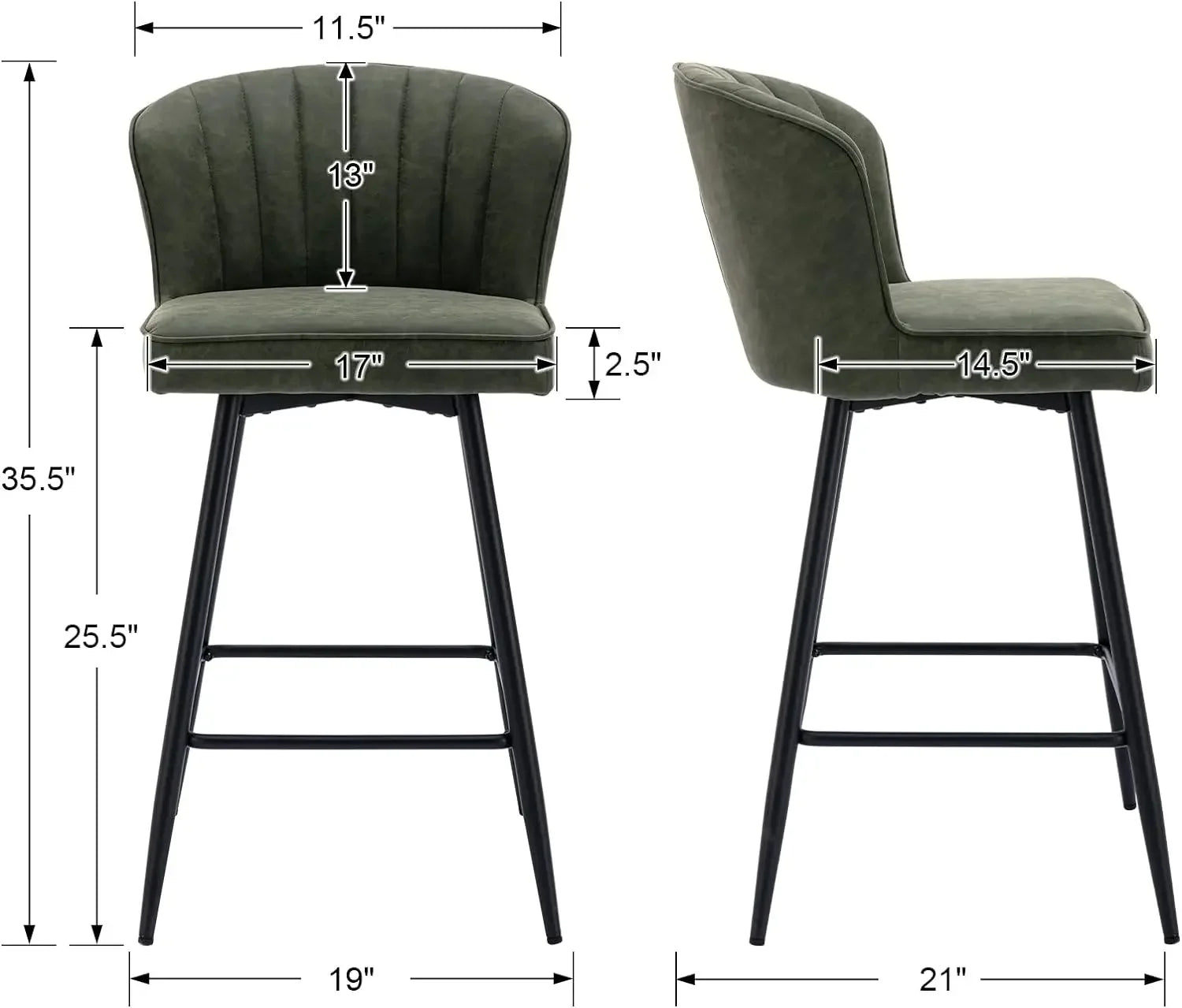 Counter Height Bar Stools Set of 2 Modern Bars Chairs with Back Leather Upholstered Bar stools Comfortable Island Chair - HOMELIVING