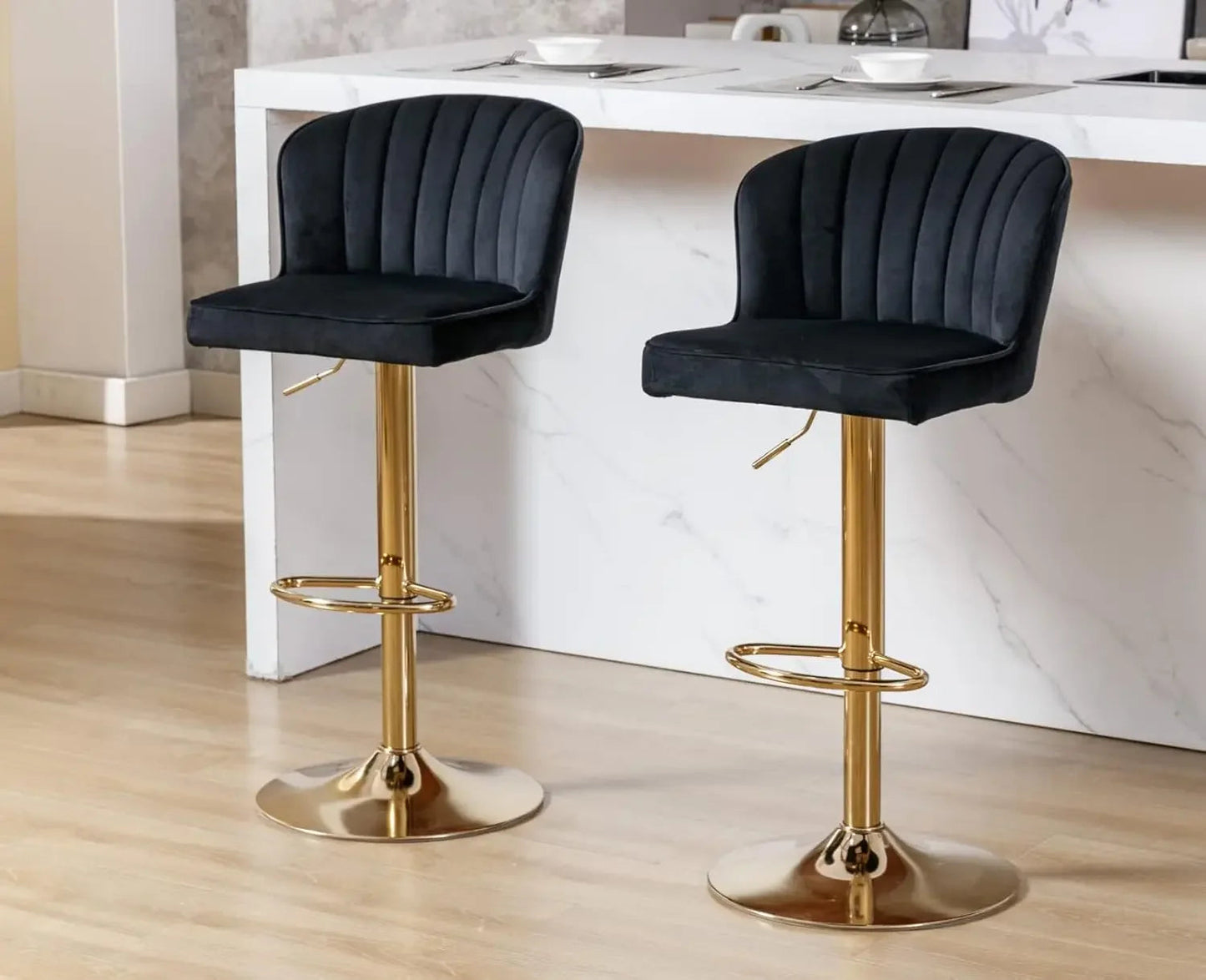 Counter Height Bar Stools Set of 2 Modern Bars Chairs with Back Leather Upholstered Bar stools Comfortable Island Chair - HOMELIVING