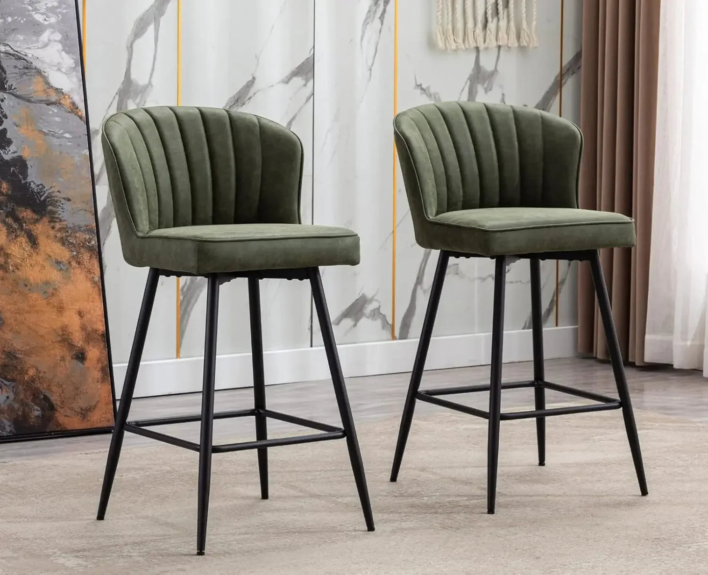 Counter Height Bar Stools Set of 2 Modern Bars Chairs with Back Leather Upholstered Bar stools Comfortable Island Chair - HOMELIVING