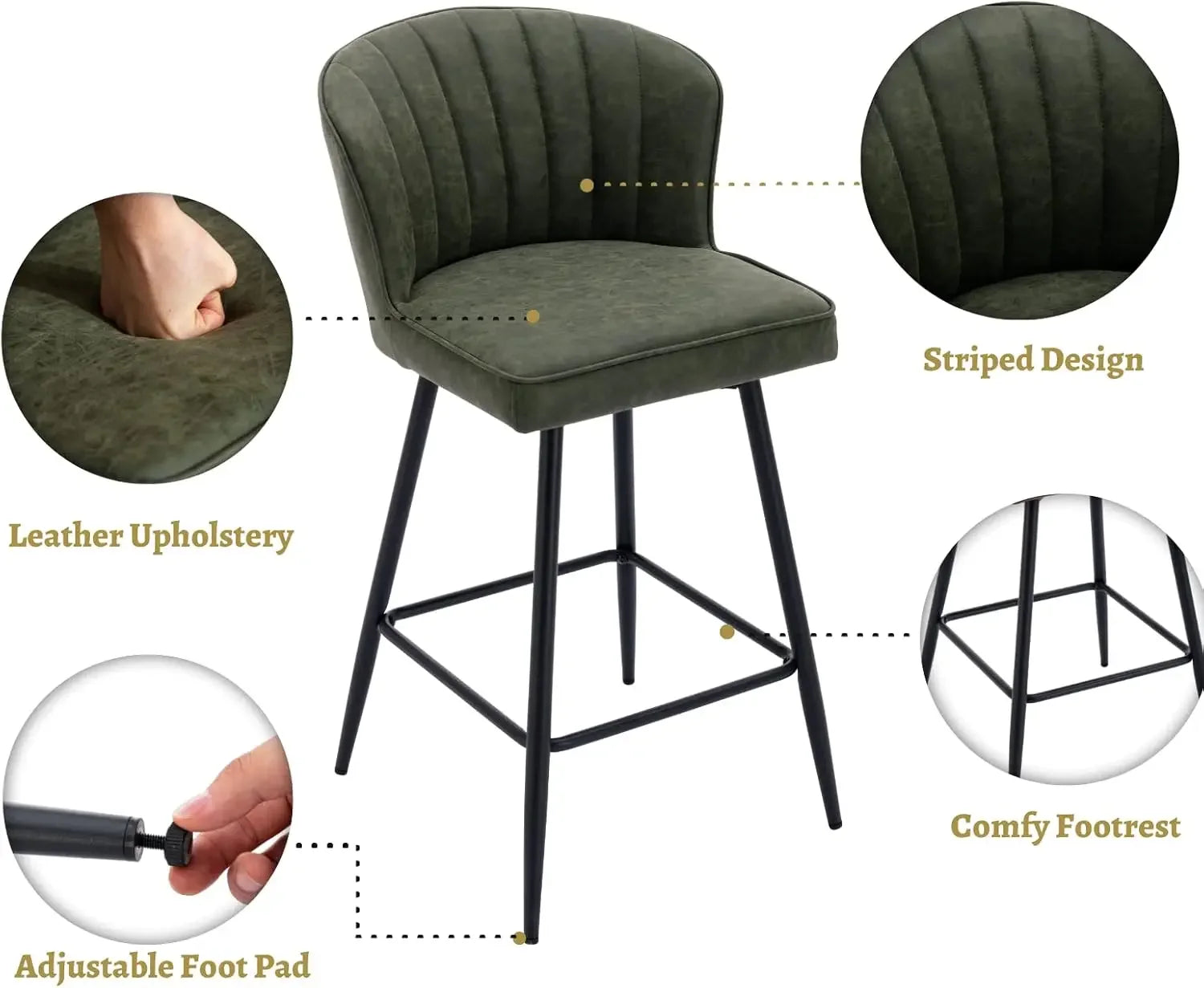 Counter Height Bar Stools Set of 2 Modern Bars Chairs with Back Leather Upholstered Bar stools Comfortable Island Chair - HOMELIVING