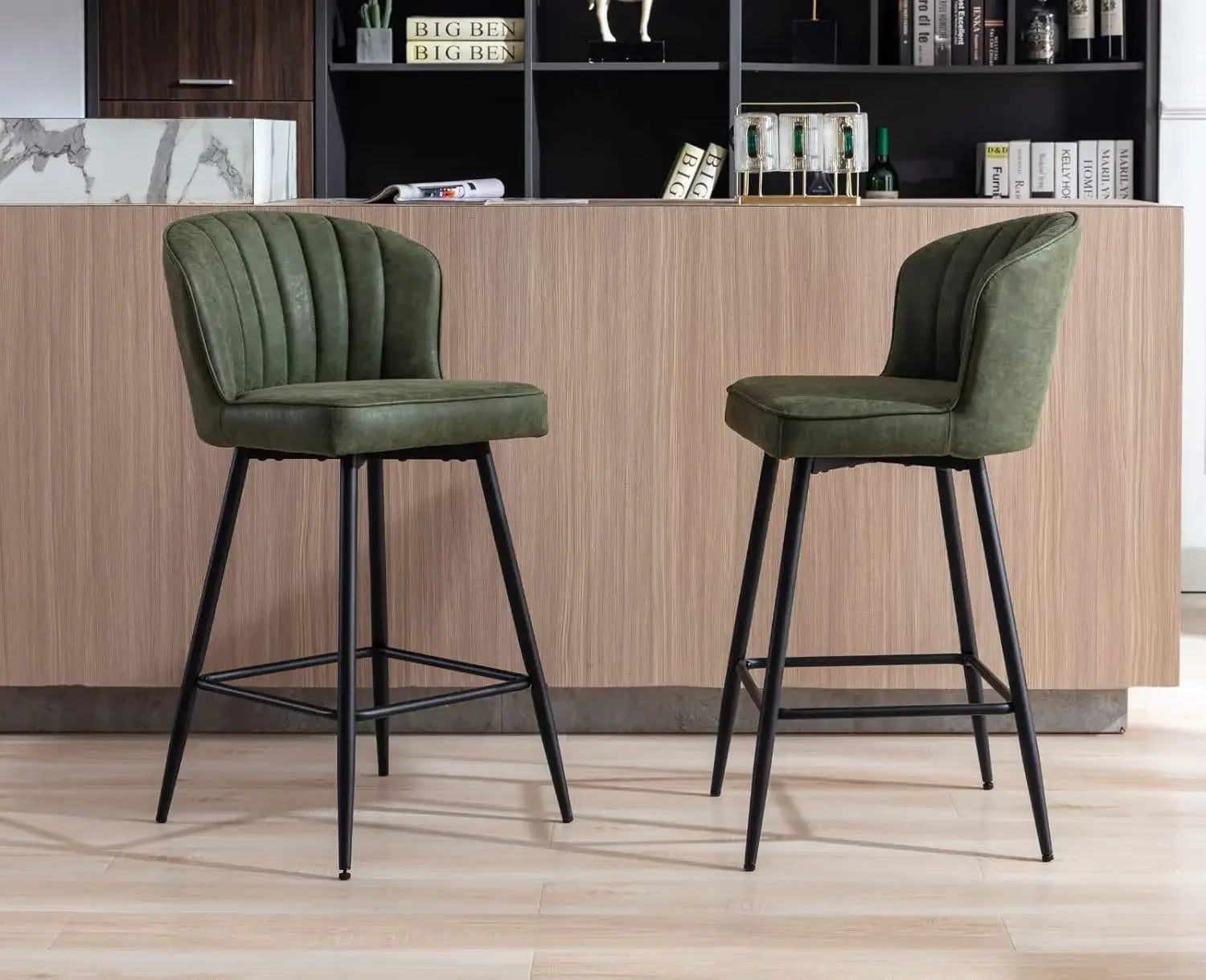 Counter Height Bar Stools Set of 2 Modern Bars Chairs with Back Leather Upholstered Bar stools Comfortable Island Chair - HOMELIVING