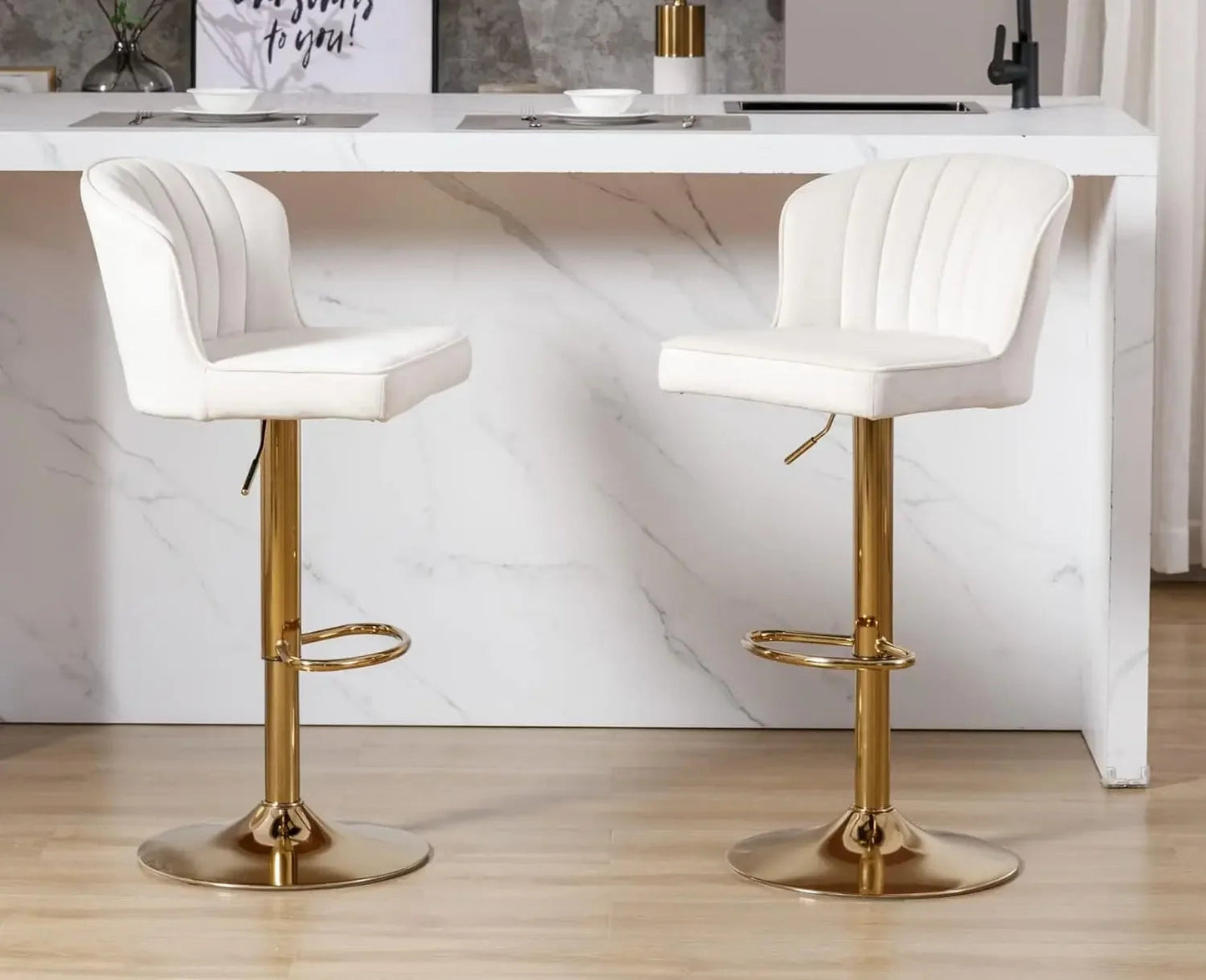 Counter Height Bar Stools Set of 2 Modern Bars Chairs with Back Leather Upholstered Bar stools Comfortable Island Chair - HOMELIVING