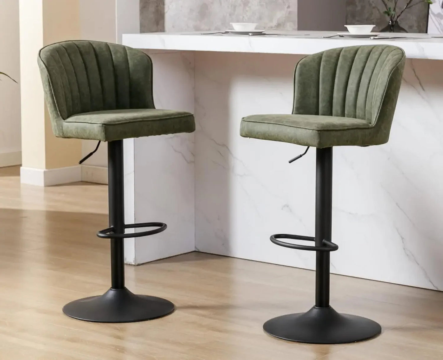 Counter Height Bar Stools Set of 2 Modern Bars Chairs with Back Leather Upholstered Bar stools Comfortable Island Chair - HOMELIVING