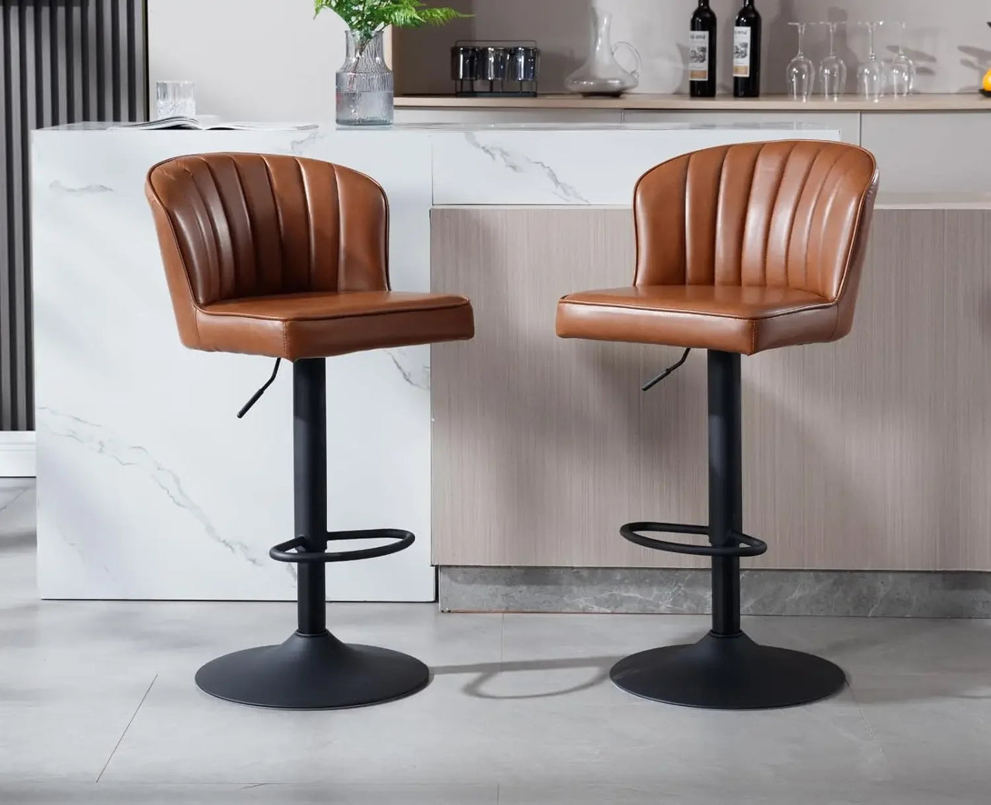 Counter Height Bar Stools Set of 2 Modern Bars Chairs with Back Leather Upholstered Bar stools Comfortable Island Chair - HOMELIVING