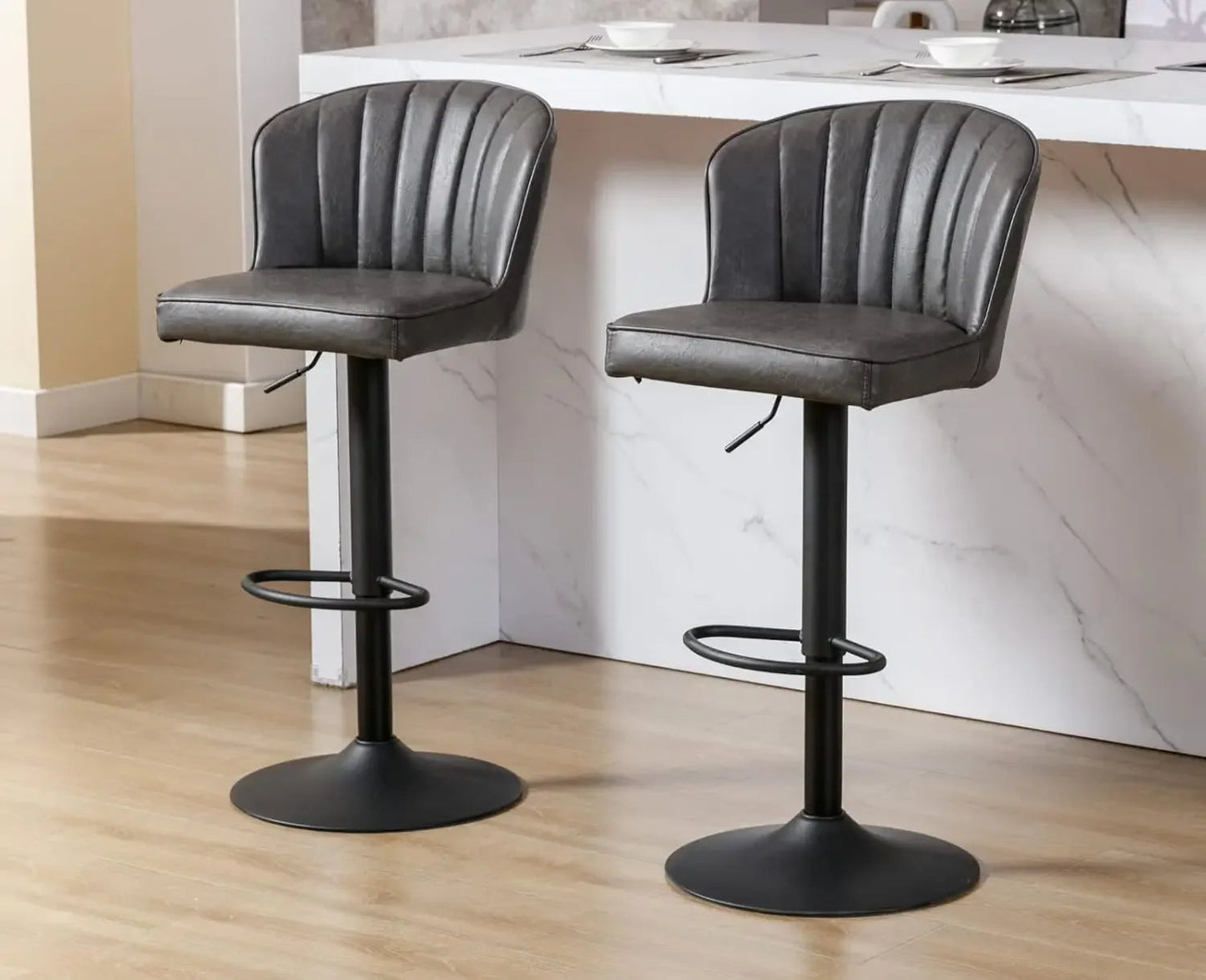 Counter Height Bar Stools Set of 2 Modern Bars Chairs with Back Leather Upholstered Bar stools Comfortable Island Chair - HOMELIVING