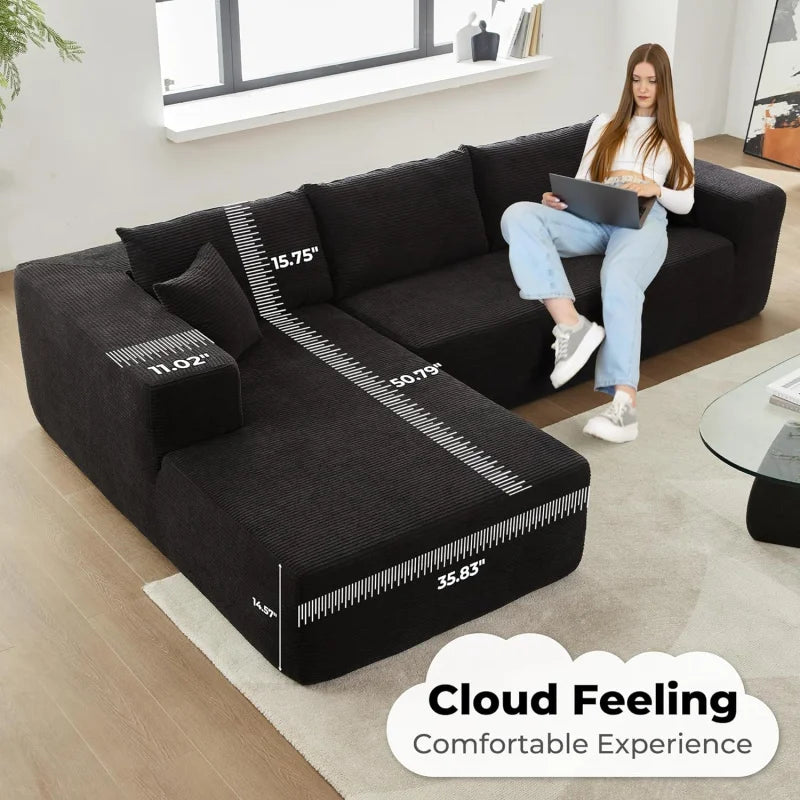 Modern Minimalist 104" L-Shape Couch with Chaise,Modular Sectional Sofa with Cloud Deep Seat, Convertible Upholstered Couches - HOMELIVING