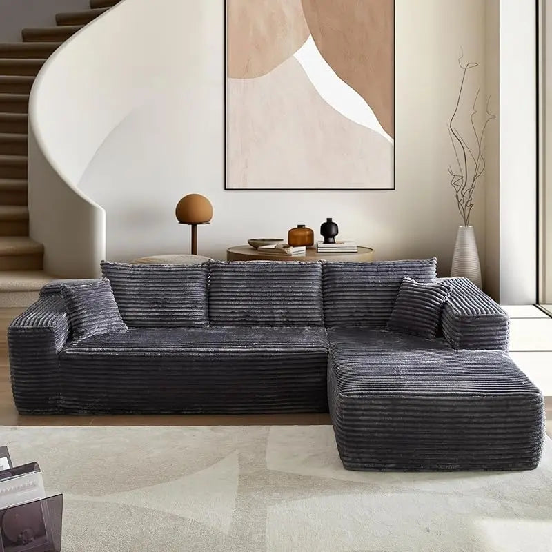 Modern Minimalist 104" L-Shape Couch with Chaise,Modular Sectional Sofa with Cloud Deep Seat, Convertible Upholstered Couches - HOMELIVING