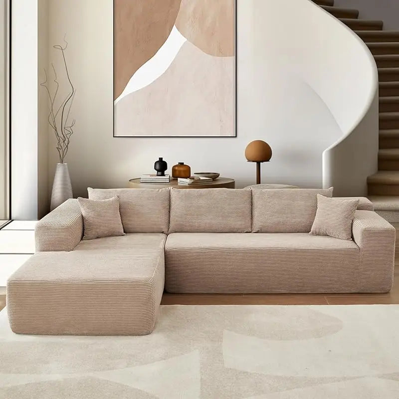 Modern Minimalist 104" L-Shape Couch with Chaise,Modular Sectional Sofa with Cloud Deep Seat, Convertible Upholstered Couches - HOMELIVING