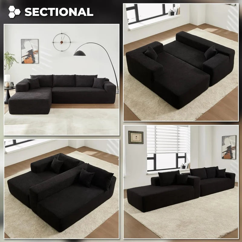 Modern Minimalist 104" L-Shape Couch with Chaise,Modular Sectional Sofa with Cloud Deep Seat, Convertible Upholstered Couches - HOMELIVING