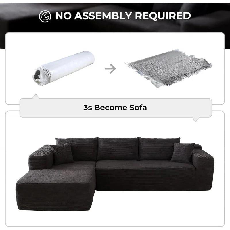 Modern Minimalist 104" L-Shape Couch with Chaise,Modular Sectional Sofa with Cloud Deep Seat, Convertible Upholstered Couches - HOMELIVING