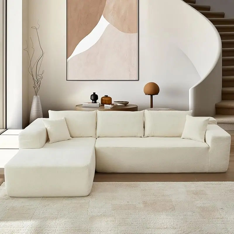 Modern Minimalist 104" L-Shape Couch with Chaise,Modular Sectional Sofa with Cloud Deep Seat, Convertible Upholstered Couches - HOMELIVING