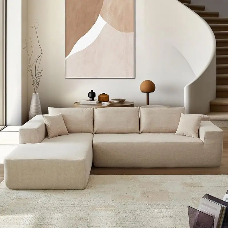 Modern Minimalist 104" L-Shape Couch with Chaise,Modular Sectional Sofa with Cloud Deep Seat, Convertible Upholstered Couches - HOMELIVING