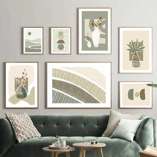 Boho Vase Green Plants Geometric Abstract Posters Wall Art Pictures Nordic Living Room Decor Prints Canvas Painting - HOMELIVING