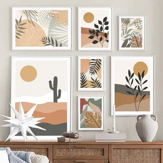 Chic Boho Cactus Monstera Palm Leaf Abstract Posters Wall Art Pictures Nordic Living Room Decor Prints Canvas Painting - HOMELIVING