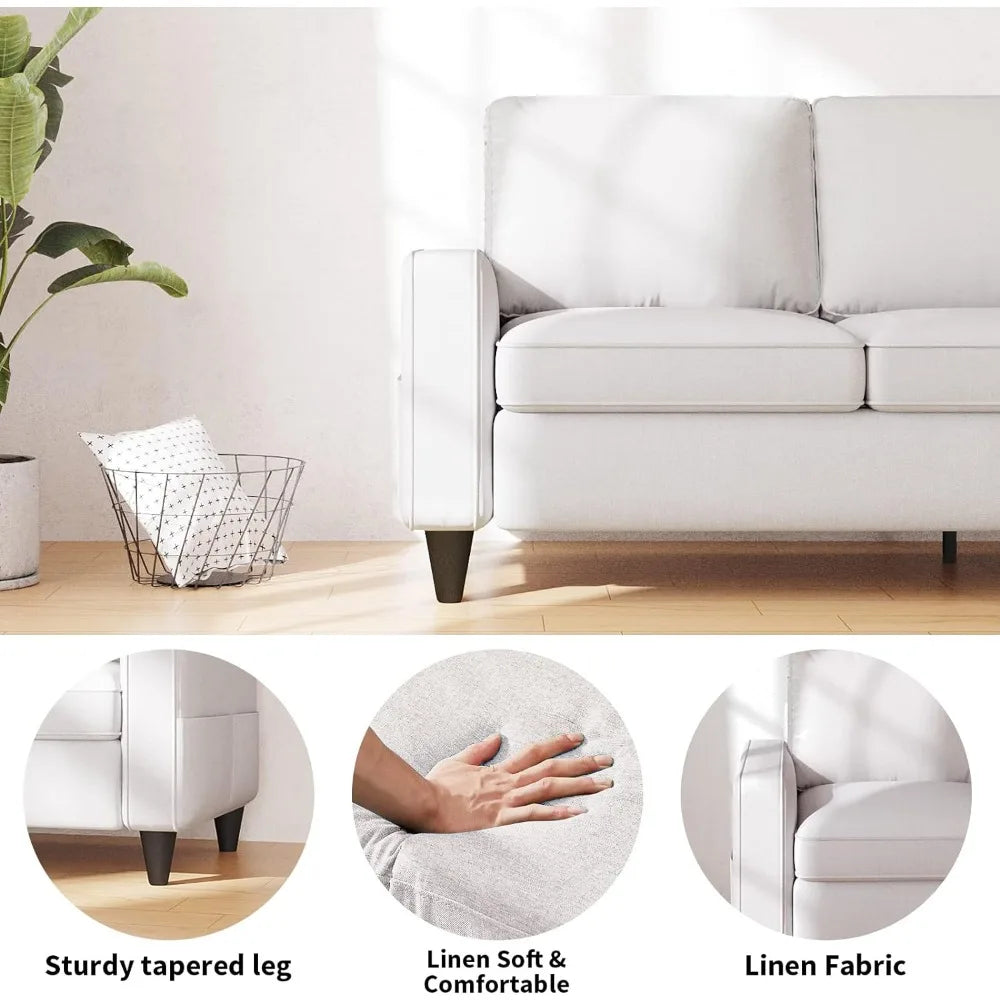 L-Shaped Couch with Storage Ottoman, Beige Couches, 3-Seat Sectional Sofas for Living Room/Bedroom/Office/Small Space - HOMELIVING
