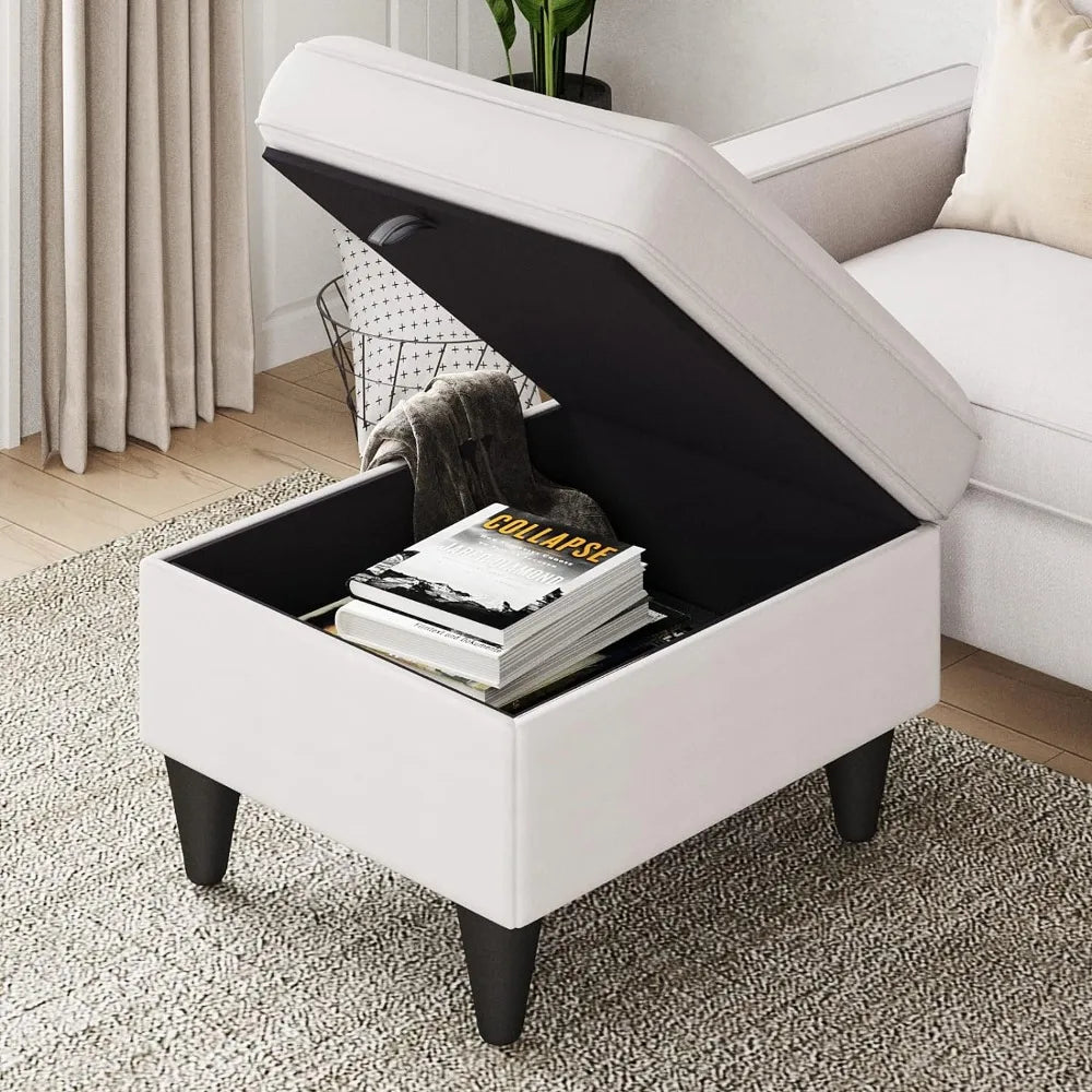 L-Shaped Couch with Storage Ottoman, Beige Couches, 3-Seat Sectional Sofas for Living Room/Bedroom/Office/Small Space - HOMELIVING