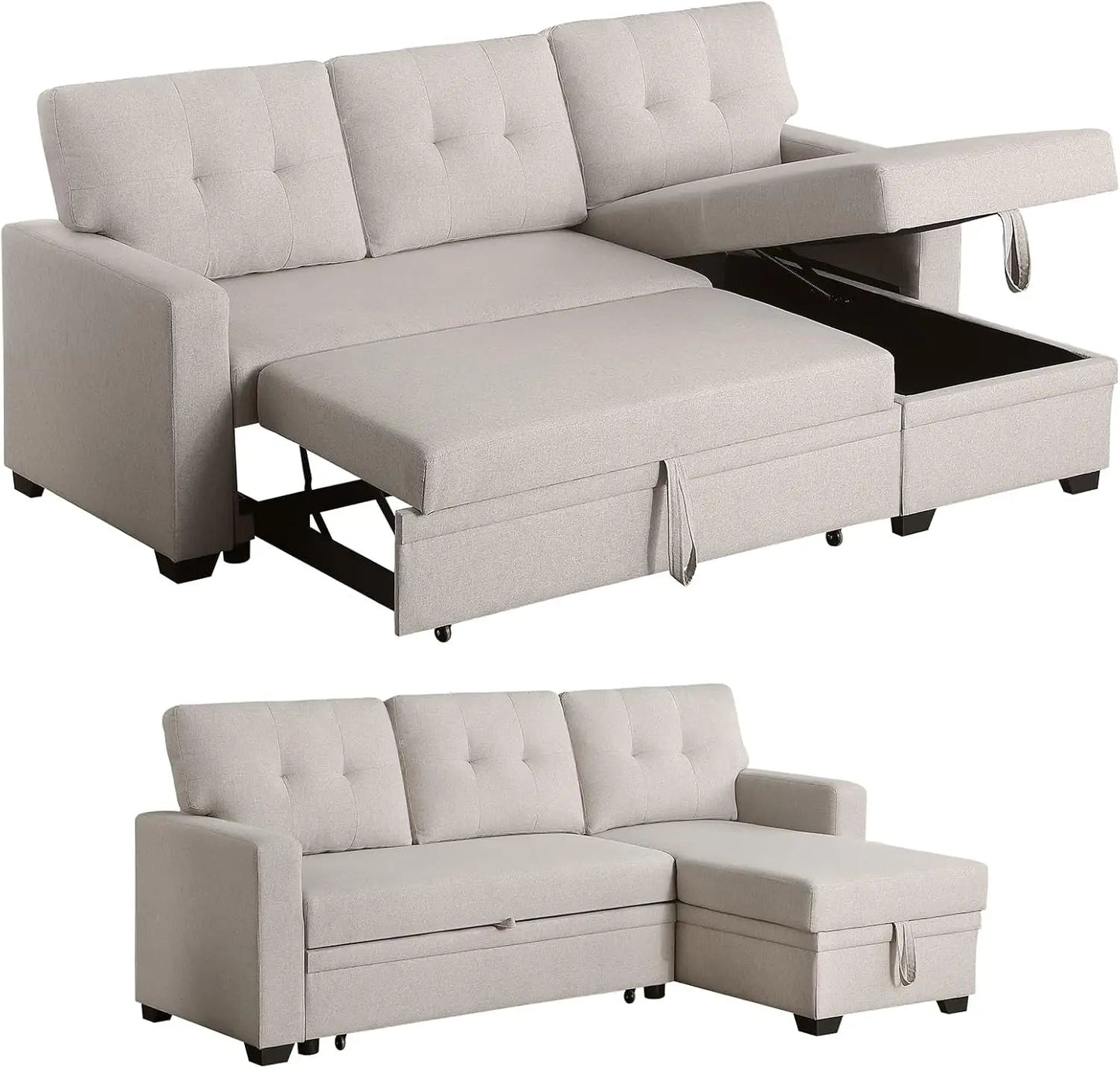 L Shaped Couch with Pull Convertible Sleeper Sofa Bed Sectional with Storage Chaise Lounge for Home Living Room Apartment Dorm - HOMELIVING