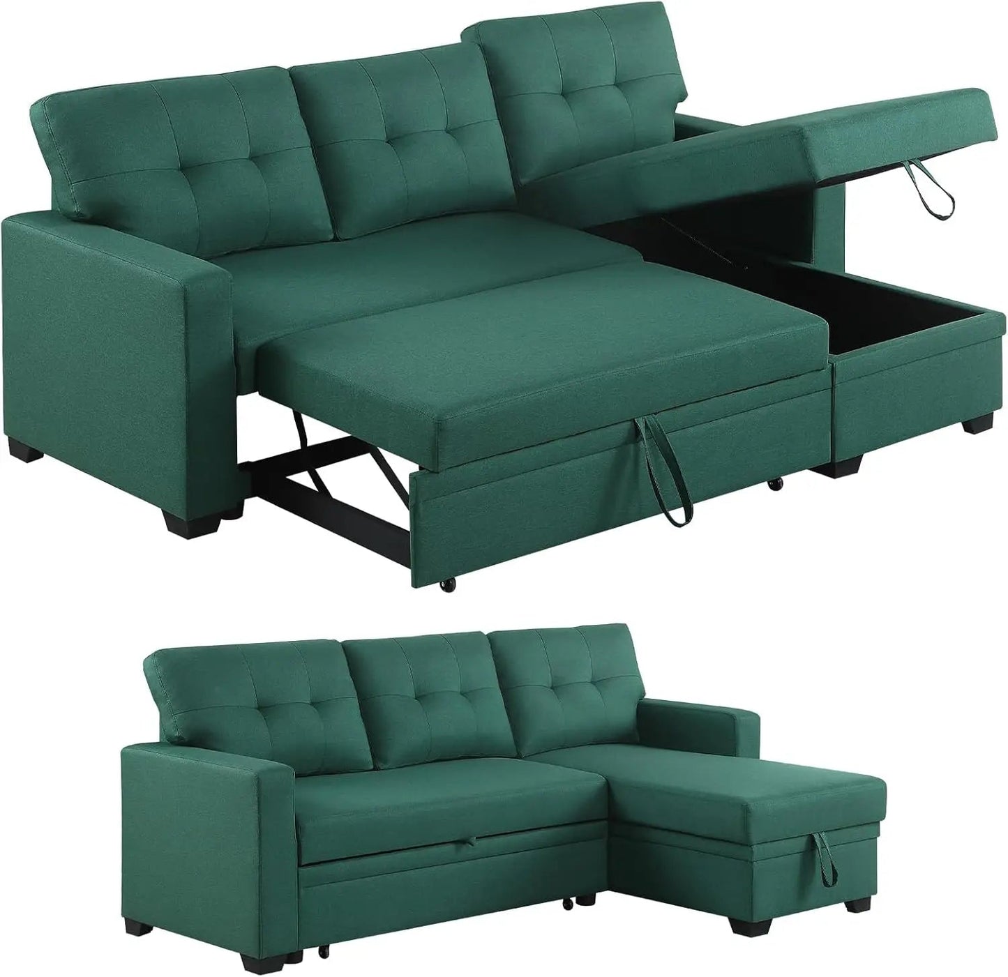L Shaped Couch with Pull Convertible Sleeper Sofa Bed Sectional with Storage Chaise Lounge for Home Living Room Apartment Dorm - HOMELIVING