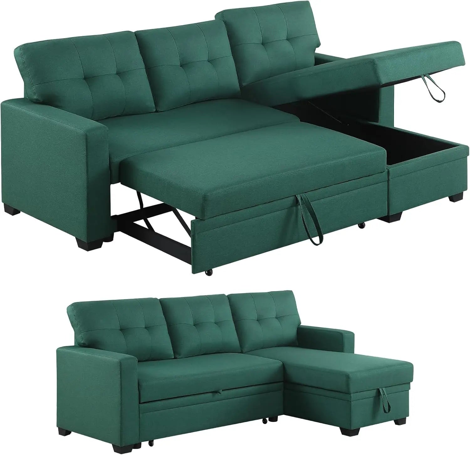 L Shaped Couch with Pull Convertible Sleeper Sofa Bed Sectional with Storage Chaise Lounge for Home Living Room Apartment Dorm - HOMELIVING