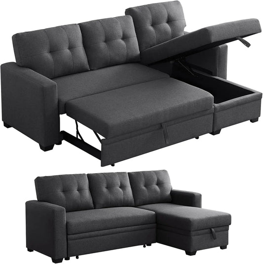 L Shaped Couch with Pull Convertible Sleeper Sofa Bed Sectional with Storage Chaise Lounge for Home Living Room Apartment Dorm - HOMELIVING