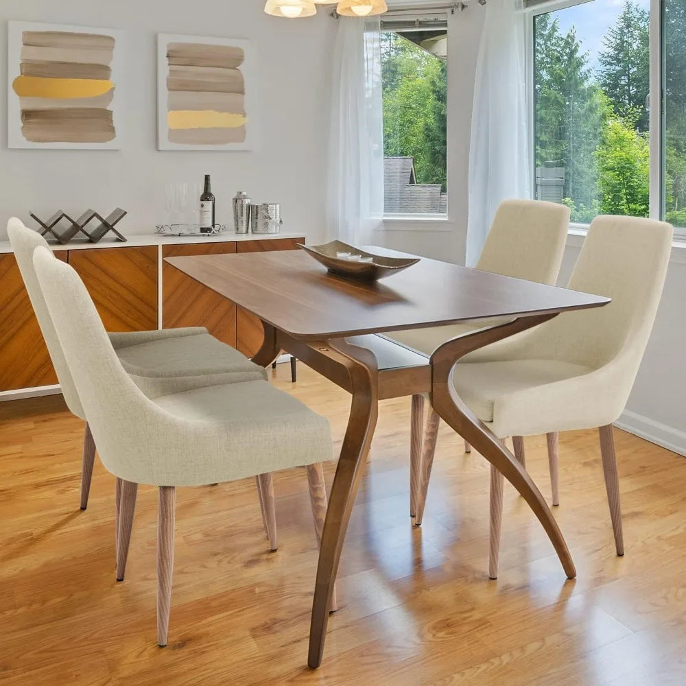 Dining Chairs, Living Room Chair Set of 4 Accent Chair with High Back Beige Fabric Dining Comfy Chair for Kitchen - HOMELIVING