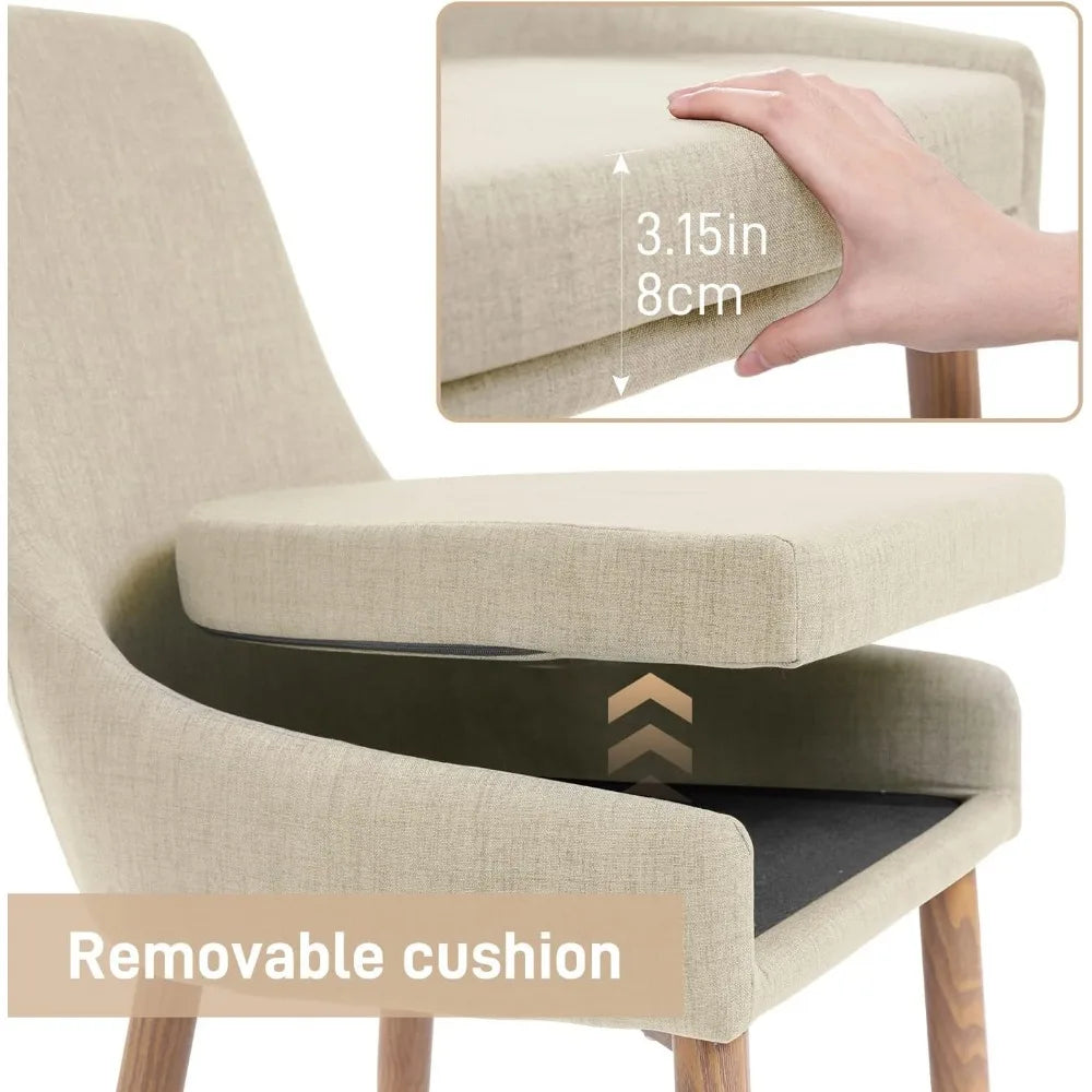 Dining Chairs, Living Room Chair Set of 4 Accent Chair with High Back Beige Fabric Dining Comfy Chair for Kitchen - HOMELIVING