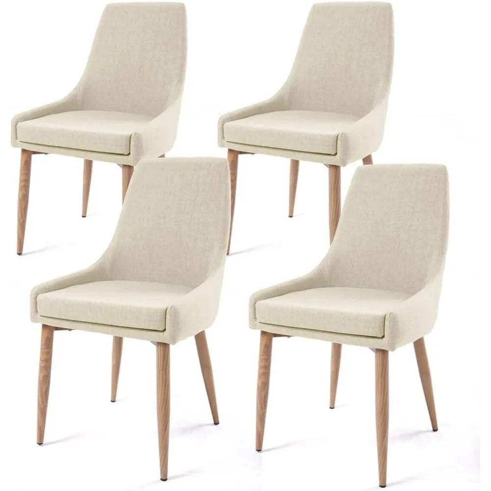 Dining Chairs, Living Room Chair Set of 4 Accent Chair with High Back Beige Fabric Dining Comfy Chair for Kitchen - HOMELIVING