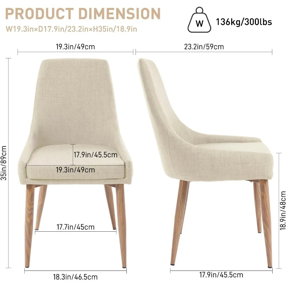 Dining Chairs, Living Room Chair Set of 4 Accent Chair with High Back Beige Fabric Dining Comfy Chair for Kitchen - HOMELIVING