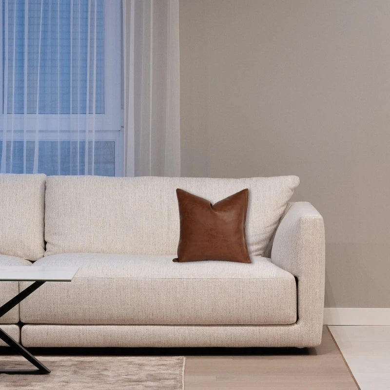 Modern Brown Imitation Leather Throw Pillow Cover