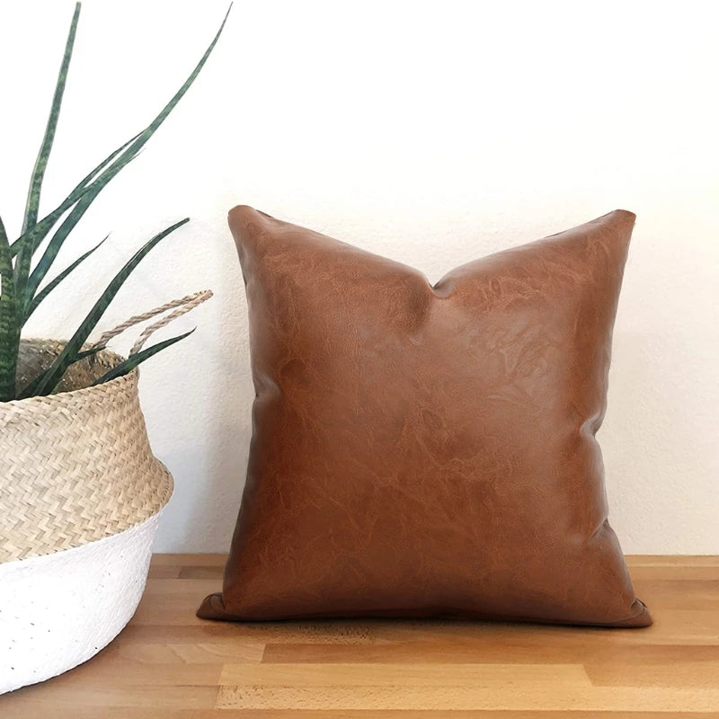 Modern Brown Imitation Leather Throw Pillow Cover