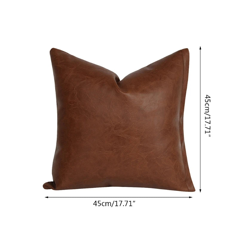 Modern Brown Imitation Leather Throw Pillow Cover