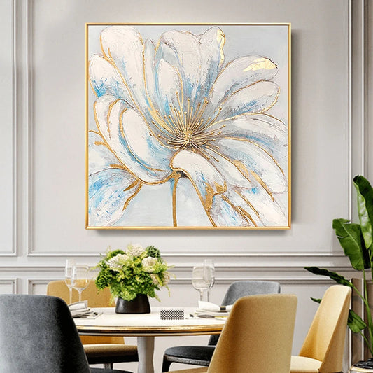 Abstract Floral White Gold Flowers American Style Canvas Painting Luxury Golden Posters Prints for Living Room Decor Wall Art - HOMELIVING