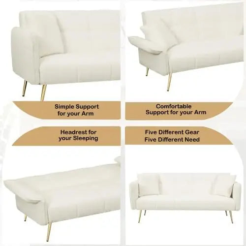 Futon Sofa Bed Couch, Couches Bed with Mattress, Loveseat Sleeper, Adjustable Arms & Backrest, Small Modern Love Sofa - HOMELIVING