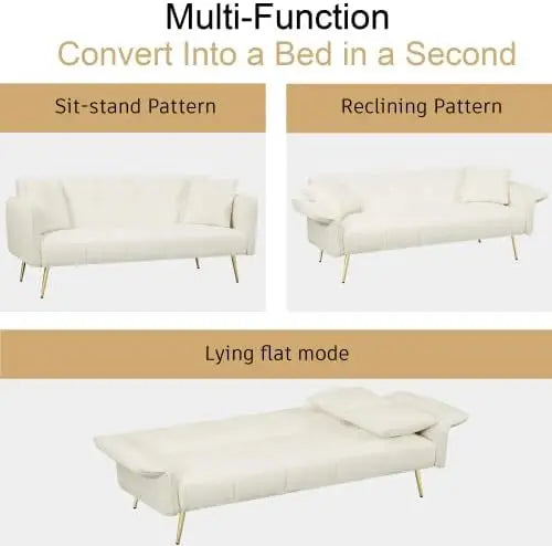 Futon Sofa Bed Couch, Couches Bed with Mattress, Loveseat Sleeper, Adjustable Arms & Backrest, Small Modern Love Sofa - HOMELIVING