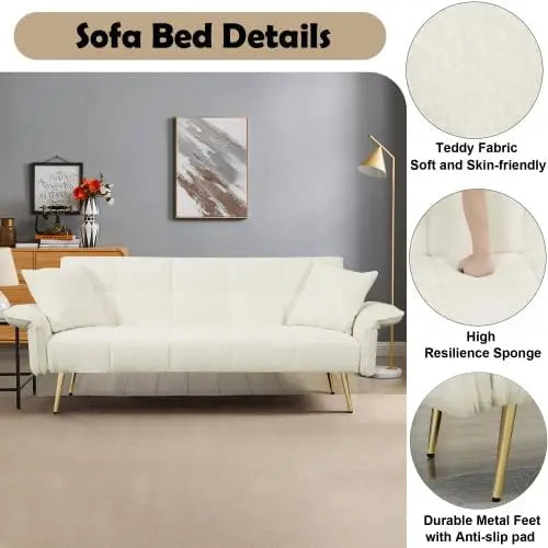 Futon Sofa Bed Couch, Couches Bed with Mattress, Loveseat Sleeper, Adjustable Arms & Backrest, Small Modern Love Sofa - HOMELIVING