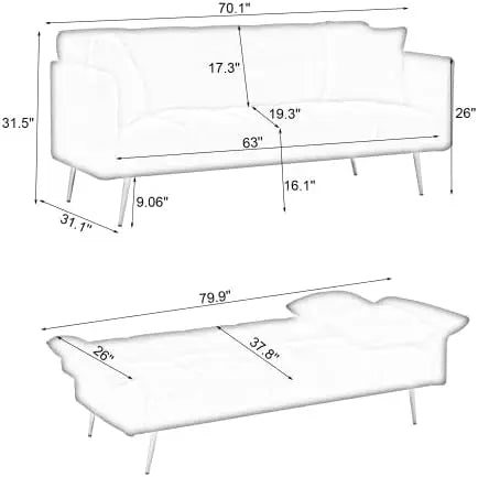 Futon Sofa Bed Couch, Couches Bed with Mattress, Loveseat Sleeper, Adjustable Arms & Backrest, Small Modern Love Sofa - HOMELIVING