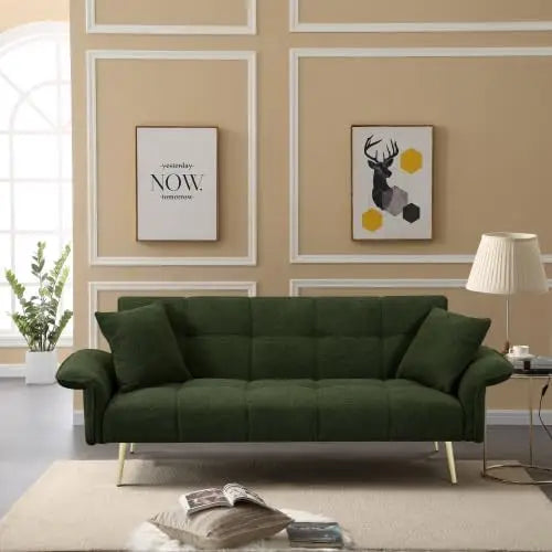 Futon Sofa Bed Couch, Couches Bed with Mattress, Loveseat Sleeper, Adjustable Arms & Backrest, Small Modern Love Sofa - HOMELIVING