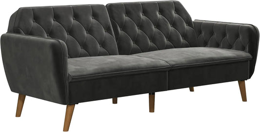 Tallulah Memory Foam Futon, Convertible Couch, Camel Faux Leather - HOMELIVING