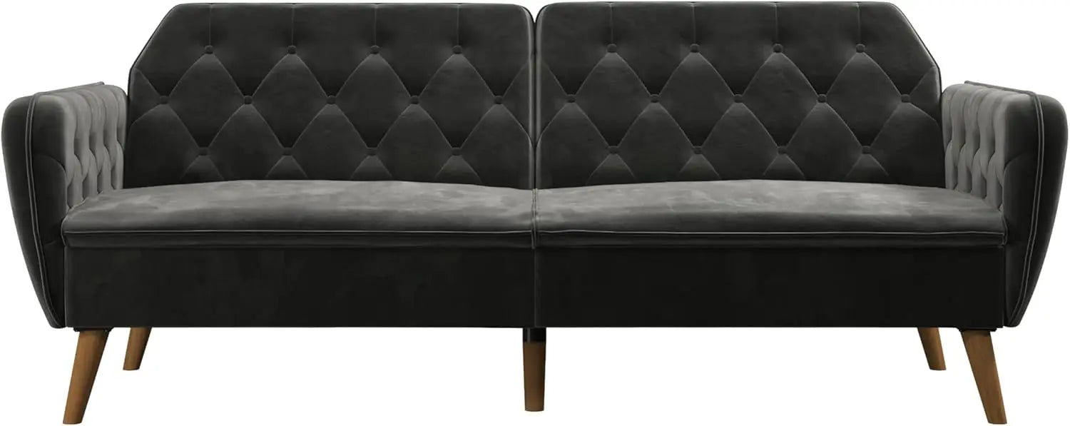 Tallulah Memory Foam Futon, Convertible Couch, Camel Faux Leather - HOMELIVING