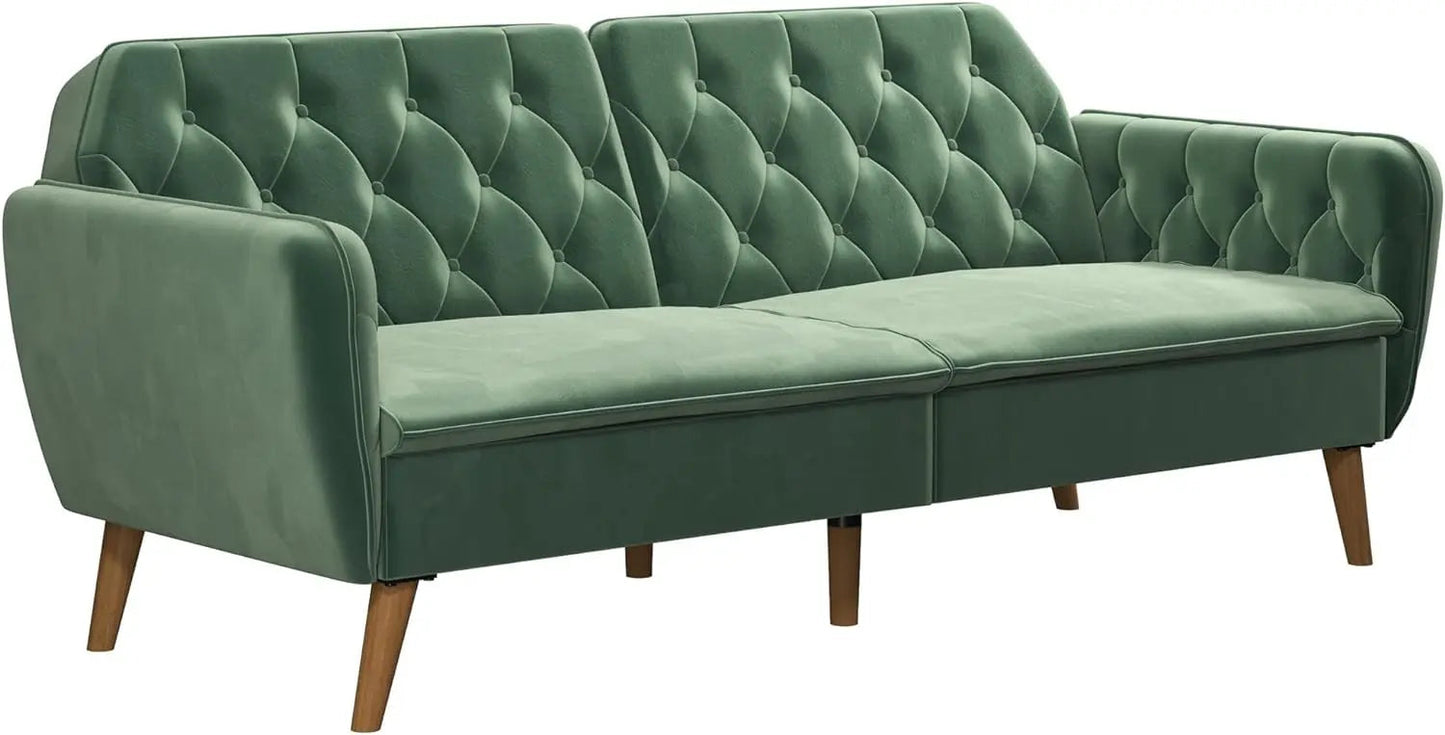 Tallulah Memory Foam Futon, Convertible Couch, Camel Faux Leather - HOMELIVING
