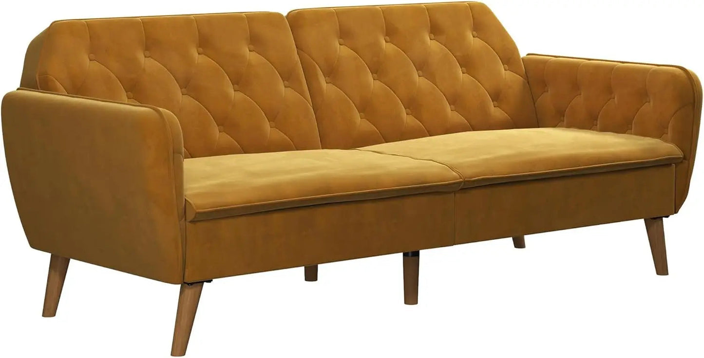 Tallulah Memory Foam Futon, Convertible Couch, Camel Faux Leather - HOMELIVING