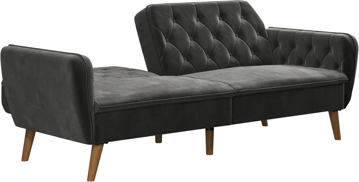 Tallulah Memory Foam Futon, Convertible Couch, Camel Faux Leather - HOMELIVING