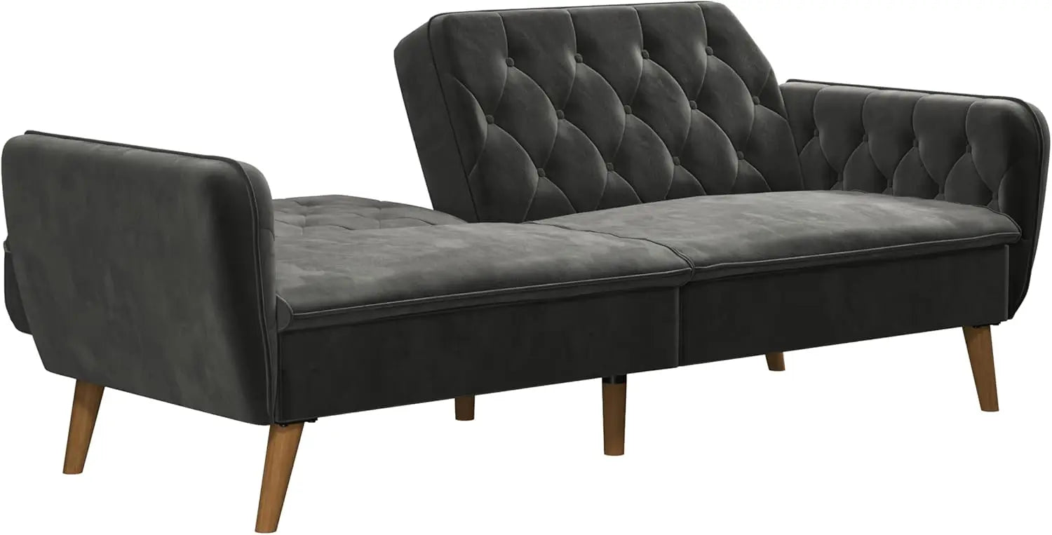 Tallulah Memory Foam Futon, Convertible Couch, Camel Faux Leather - HOMELIVING