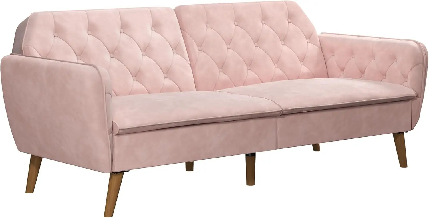 Tallulah Memory Foam Futon, Convertible Couch, Camel Faux Leather - HOMELIVING