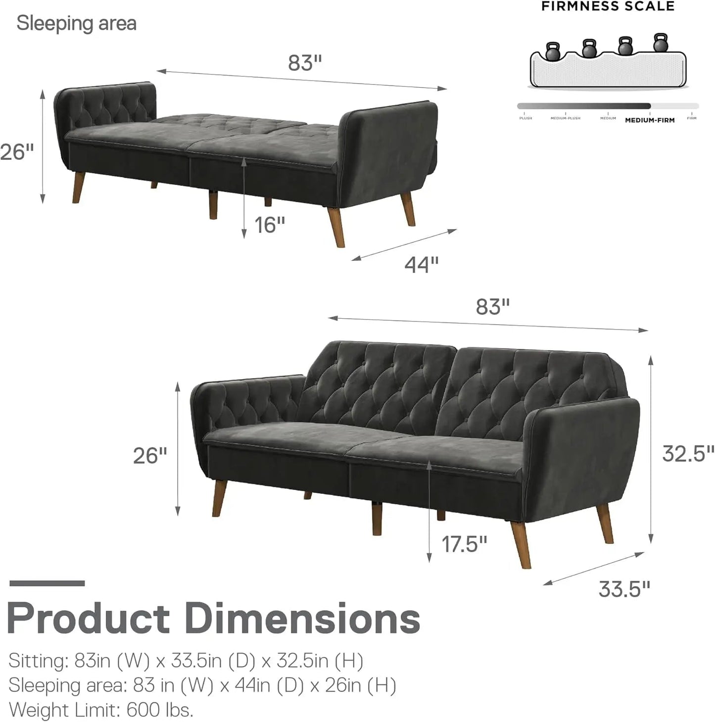 Tallulah Memory Foam Futon, Convertible Couch, Camel Faux Leather - HOMELIVING
