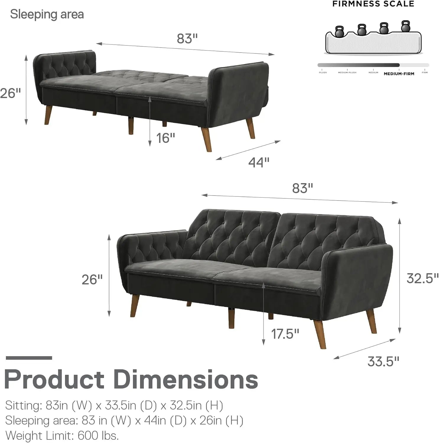 Tallulah Memory Foam Futon, Convertible Couch, Camel Faux Leather - HOMELIVING