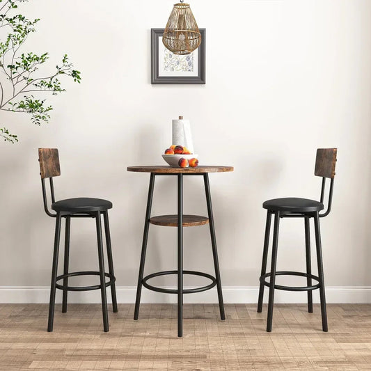 Dining Room Sets, 3-Piece Dining Table and Chairs Set, Industrial Bar Table Set Kitchen , Rustic Brown,dining Room Set - HOMELIVING