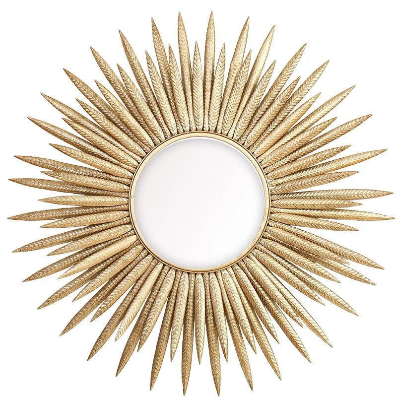 European Luxury Wrought Iron Wall Sun Flower Decorative Mirror Crafts Hotel Home Sofa Background 3D Stereo Mural Ornaments Decor - HOMELIVING