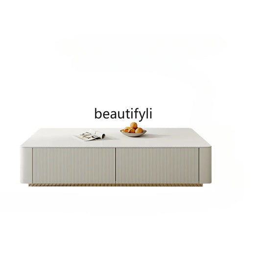 Modern Simple and Light Luxury Stone Plate TV Cabinet Super Long Floor Cabinet Coffee Table Cream Style Home Living Room - HOMELIVING